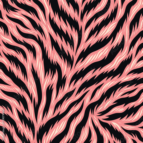 Pink tiger striped animal skin texture background pattern illustration, perfect for wallpapers, fabrics, trendy textiles, and stylish decoration.