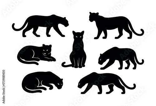 Silhouette collection of various big cats in different poses and postures