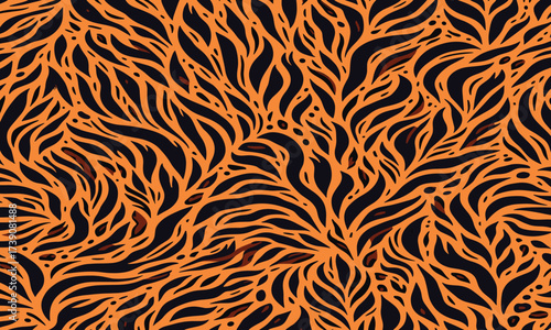 Tiger skin pattern vectand illustration with wild animal fur stripes and texture background, ideal fand wallpaper, fabric, tile designs, and decandative surfaces.