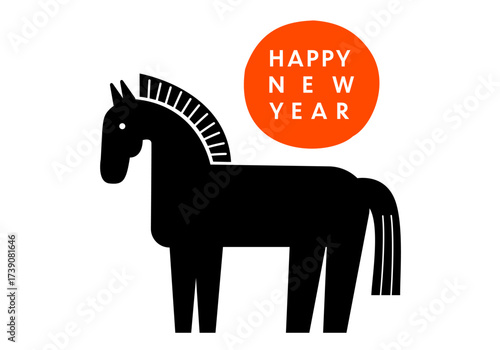 2026_HAPPY NEW YEAR_年賀状デザイン_横,午年,馬_黒,朱色｜2026_HAPPY NEW YEAR_New Year's Card Design_Horizontal, Year of the Horse,Horse_Black, Vermilion