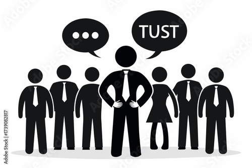 Business Leader with Team and Speech Bubbles Showing TUST