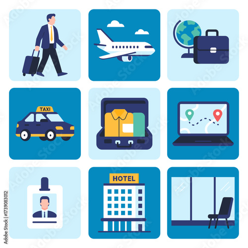 Business Travel Journey Icon Set