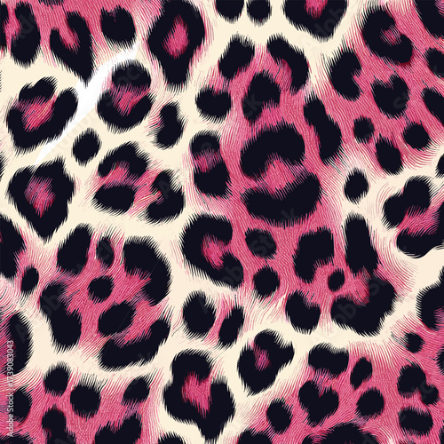 Pink leopard fur texture background featuring wild animal skin, excellent for textile prints, wallpaper, and camouflage background.