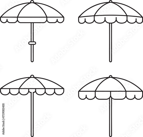 Set of Beach Umbrella Outline vector illustration isolated On Transparent Background