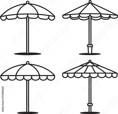 Set of Beach Umbrella Outline vector illustration isolated On Transparent Background