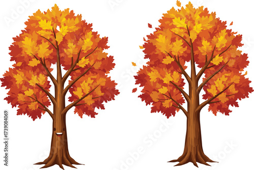Autumn tree with orange and yellow leaves, seasonal fall foliage illustration, natural forest landscape design, beautiful autumn season background, nature tree art with colorful leaves