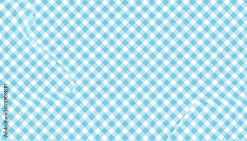 A light blue and white checkered pattern, possibly resembling a tablecloth, with some subtle abstract, wavy shapes overlaying the grid