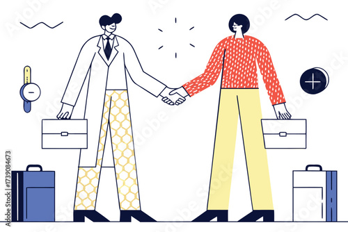 Doctor and Person Shaking Hands with Briefcases handshake