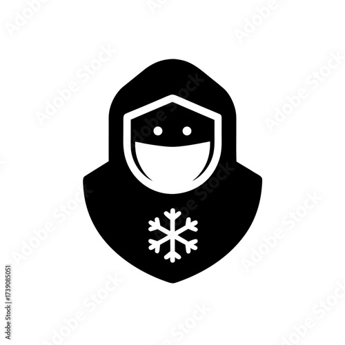 Illustration of a person wearing a winter hood with a snowflake on it and a mask covering face on transparent background silhouette