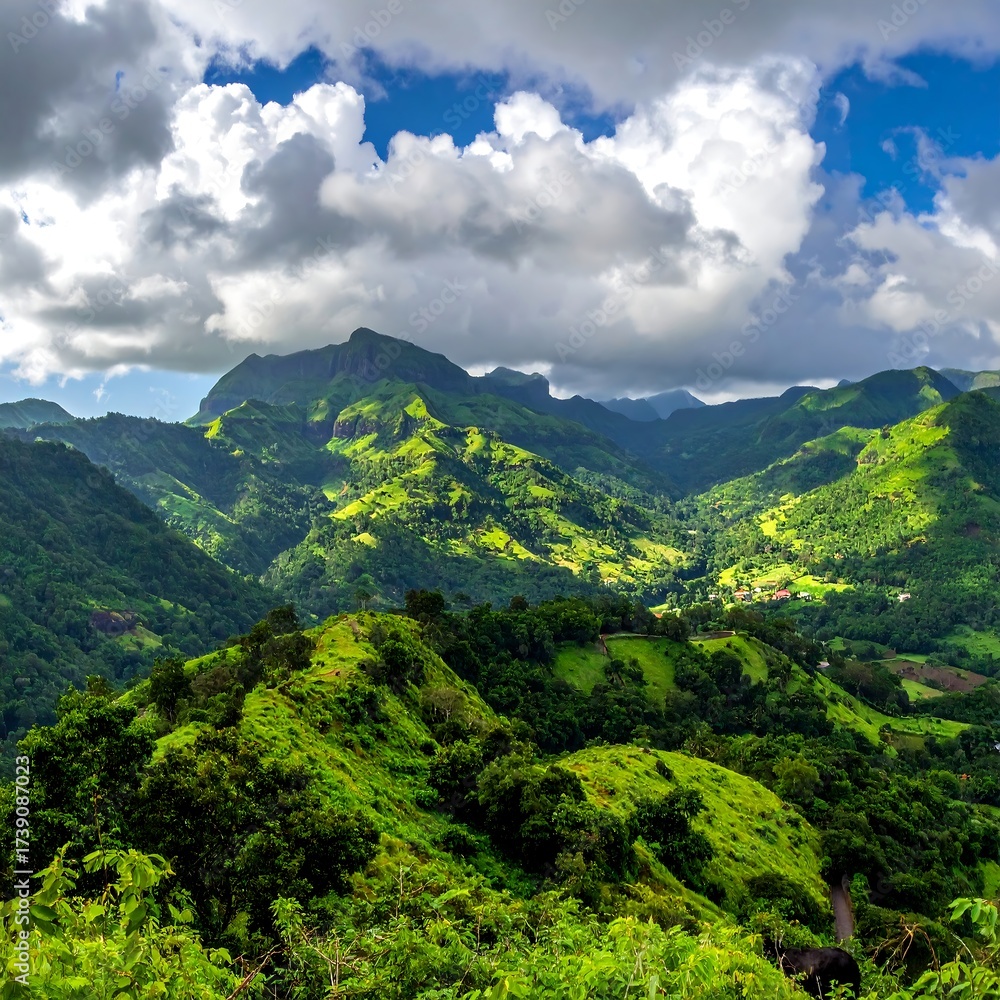 Obraz premium Lush mountain valley panorama