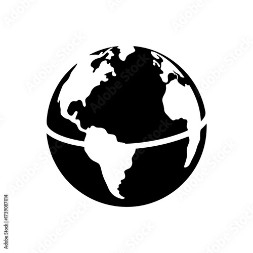 Illustration of a globe showing continents and a horizontal line around the earth sphere view image on transparent background silhouette