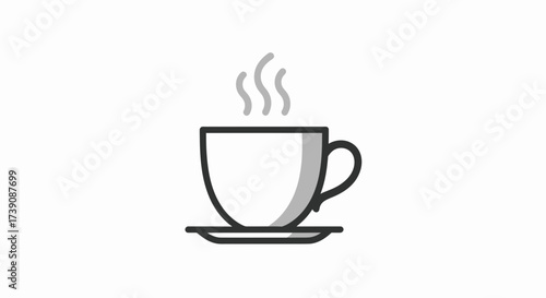 Steaming Hot Coffee Cup Line Icon - Morning Break Vector Illustration
