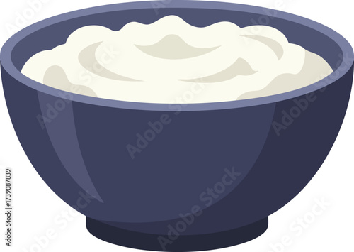 Bowl of white creamy food, possibly yogurt or mashed potatoes.