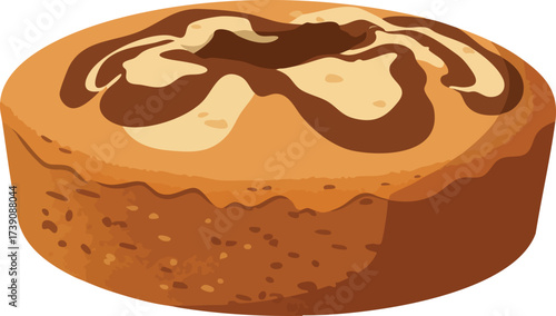 A delicious-looking marble bundt cake with chocolate swirls, depicted in a simple cartoon vector illustration.
