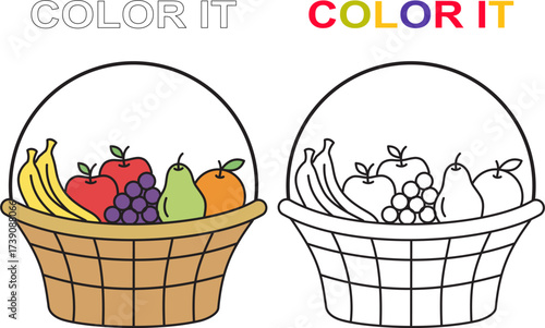 Free fruits in basket coloring page for kids easy line art printable fun activity
