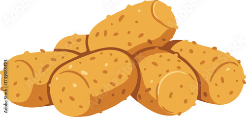 A pile of golden brown fried potato croquettes illustration on a white background.