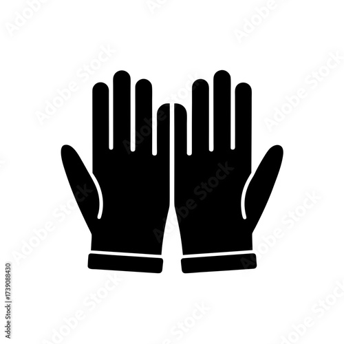 Two black winter gloves with fingers extended and palms facing up on a white background isolated view on transparent background silhouette