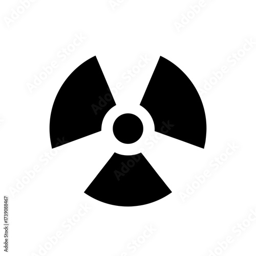 Illustration of a black radiation symbol with three blades and a central circle on a white background on transparent background silhouette
