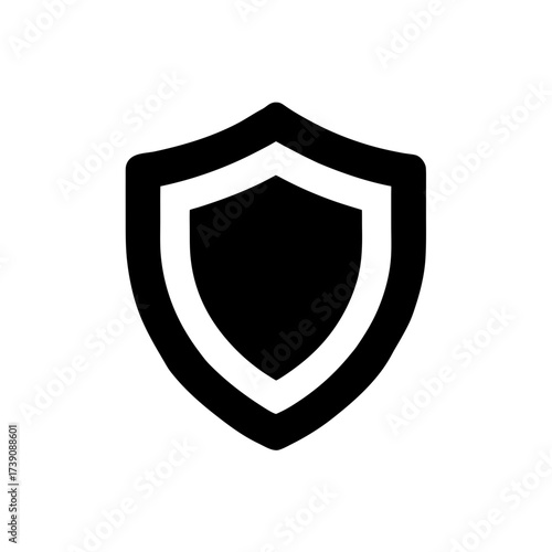 Simple black and white shield icon with a white outline providing security and protection design element on transparent background silhouette
