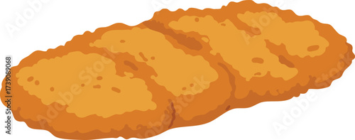 A single piece of golden brown breaded and fried chicken or fish on a white background.