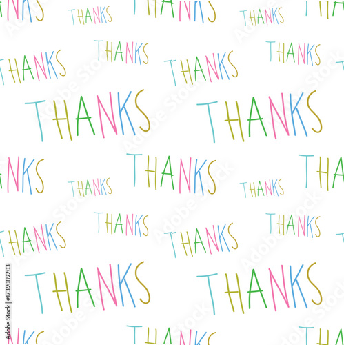 Colorful hand drawing thanks  seamless pattern for wraping background.eps