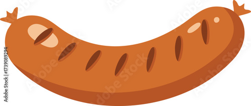 A cartoon illustration of a curved, grilled sausage with grill marks and a tied end.