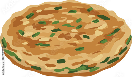 A simple vector illustration of a traditional Chinese scallion pancake, golden brown and savory, isolated on a white background.