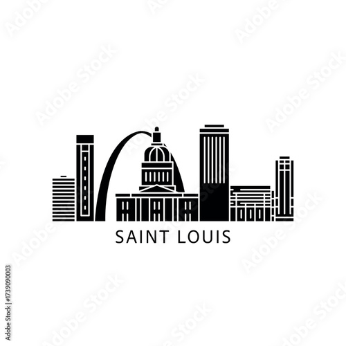 Saint Louis skyline, horizon logo. Panorama of USA Missouri state city, icon with landmarks, skyscrapers, capitol. Isolated graphic, vector clipart