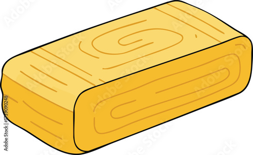 A simple cartoon illustration of a rectangular bale of golden yellow hay or straw, isolated on a white background.