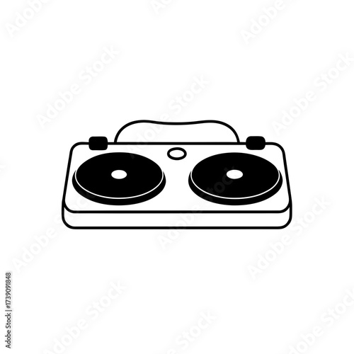 Illustration of a portable double burner electric stove with two heating elements and control knobs on transparent background silhouette