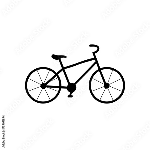 Simple black bicycle with two wheels seat and handlebars on a white isolated background drawing style on transparent background silhouette
