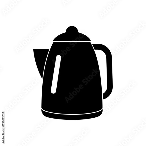 Illustration of a black kettle with a handle spout and lid on a white background simple and minimalist design on transparent background silhouette