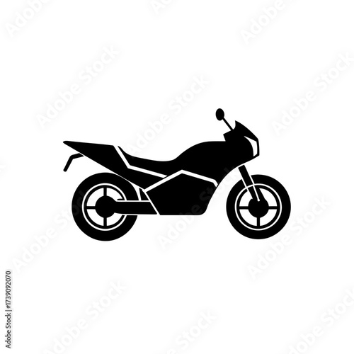 Silhouette of a motorcycle with two wheels seat and handlebars in a side view on a white background on transparent background