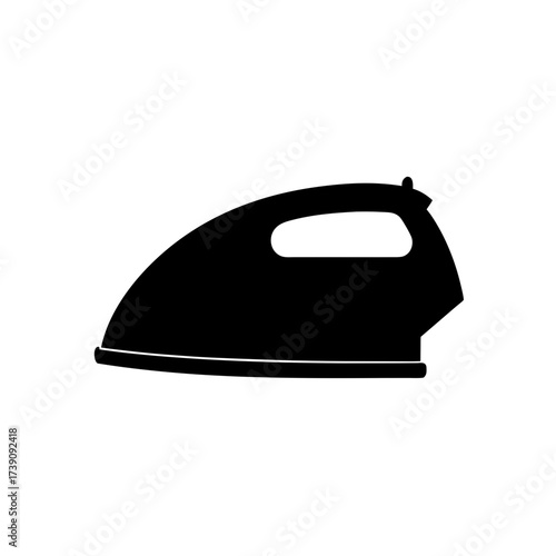 Illustration of a black clothes iron with a handle and a flat base on a white background image view on transparent background silhouette