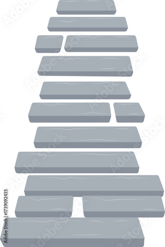 Grey Rectangular Stepping Stones Path Isolated. Ascending Stone Pathway for Garden or Progress Concept.