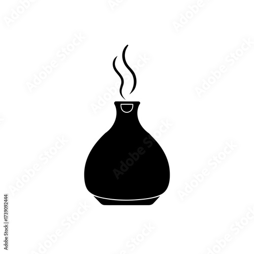 Aromatherapy diffuser emitting vapor with a black color and simple design on a white plain background on transparent background silhouette