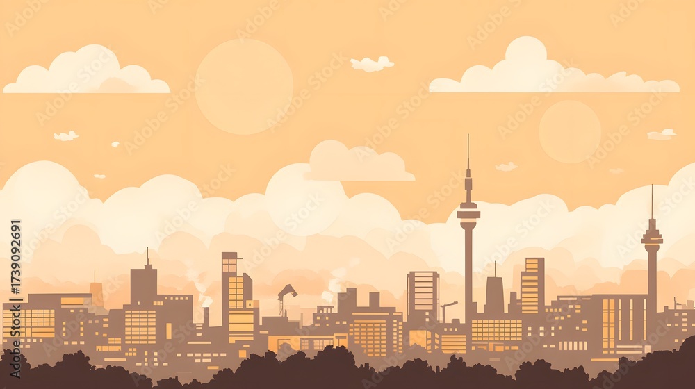 Obraz premium Sunset Cityscape Silhouette Modern Urban Landscape