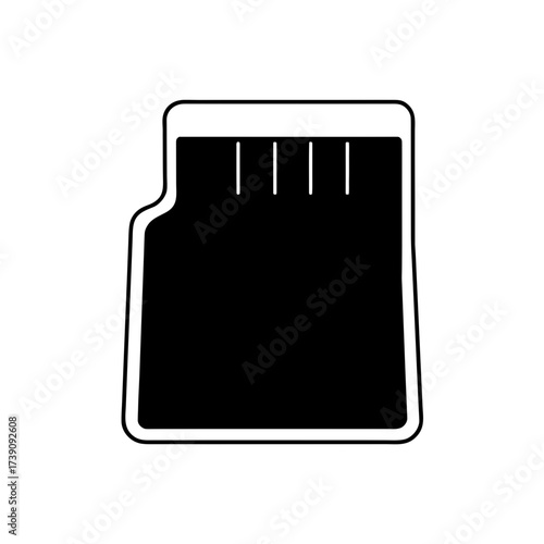 Illustration of a black car floor mat with vertical lines and a white outline on a white background on transparent background silhouette