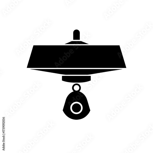 Illustration of a security camera hanging from a ceiling with a rectangular light fixture above it on transparent background silhouette
