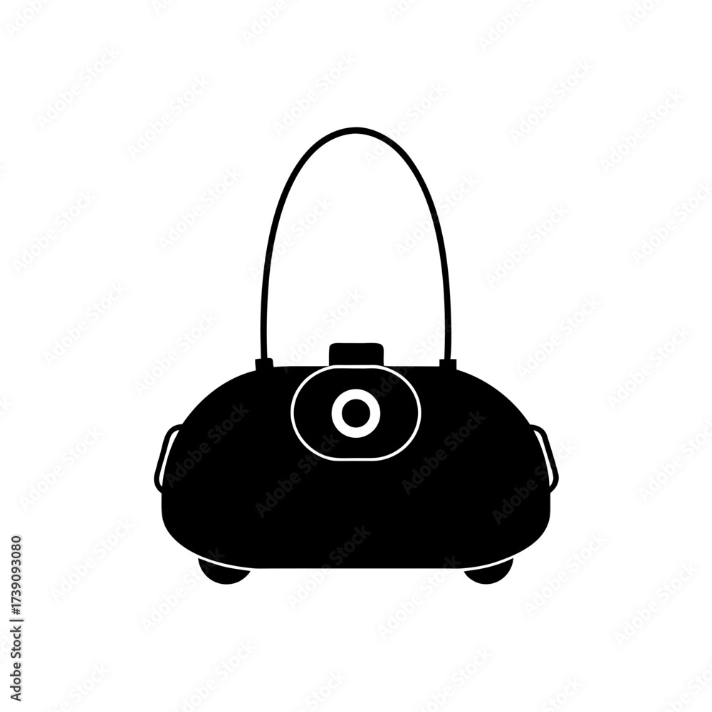 Fototapeta premium Illustration of a black handbag with a circular clasp and a curved handle on a white background on transparent background silhouette