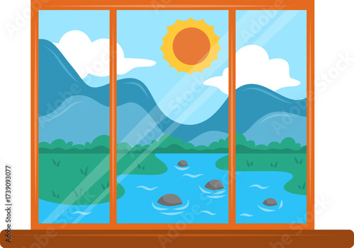 Illustration of a wooden climbing wall with grey holds for children's play and recreation