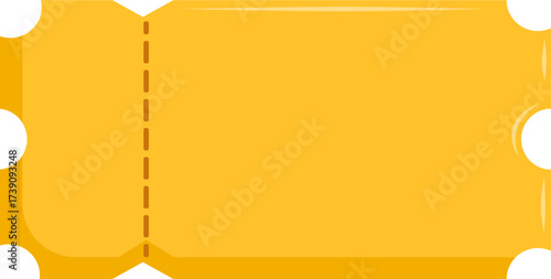 Blank Yellow Ticket Template with Perforated Line and Copy Space. Event, Raffle, Movie, Coupon, or Admission Pass Concept.