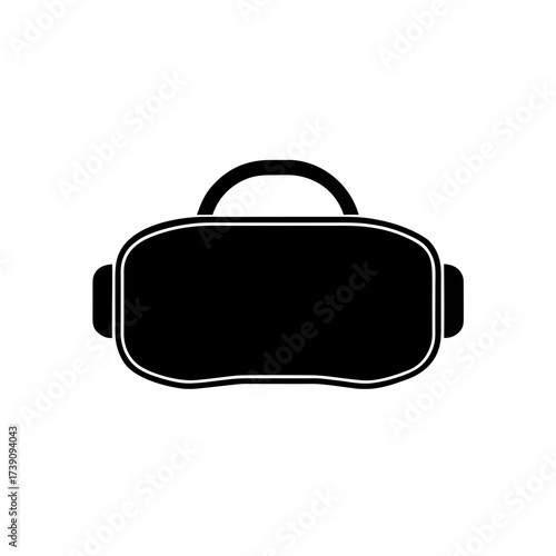 Illustration of a black virtual reality headset with a handle and adjustable side straps design view on transparent background silhouette