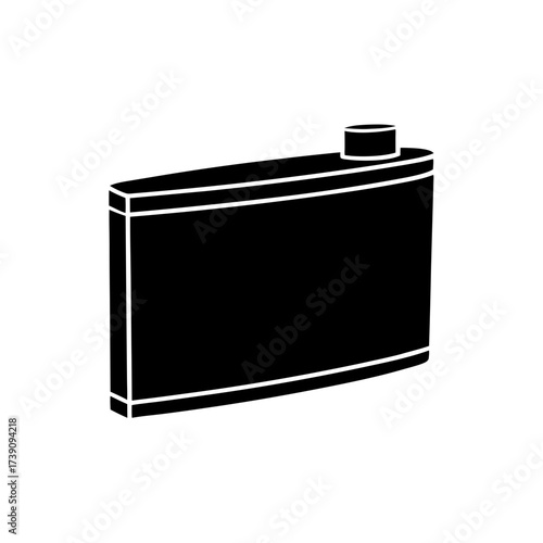 Black rectangular flask with small cap top on transparent background silhouette