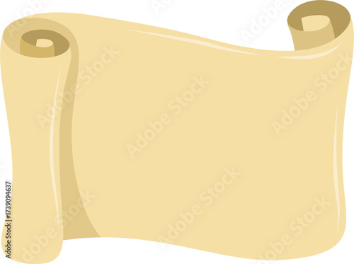 Unfurled Parchment: Aged Paper Scroll, Blank Tan Surface, Cartoon Style Illustration, Rolled Edges.