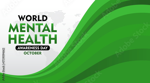 World Mental Health Awareness Month. Green ribbon design. Suitable for concept for healthcare  banner, poster, social media, flyer and background 