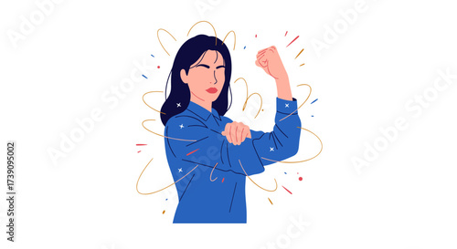 Empowered woman flexing her bicep showing strength and determination in a confident pose.