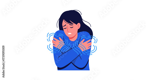 A person feeling cold and shivering with their arms wrapped around themselves.