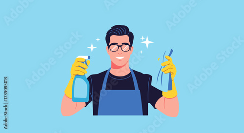 Professional cleaner with spray bottle and cloth ready for a sparkling home.