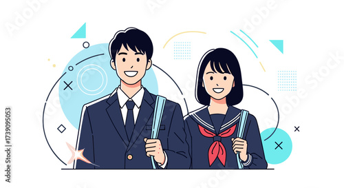 Two smiling students in school uniforms ready for a new day of learning and academic growth.